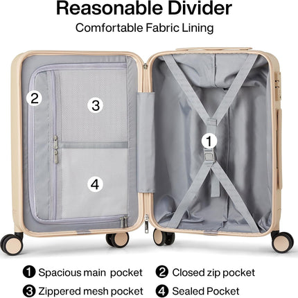 Hanke 20in Carry On Luggage 22x14x9 Airline Approved Lightweight Cuba Sand