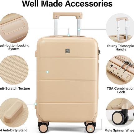 Hanke 20in Carry On Luggage 22x14x9 Airline Approved Lightweight Cuba Sand